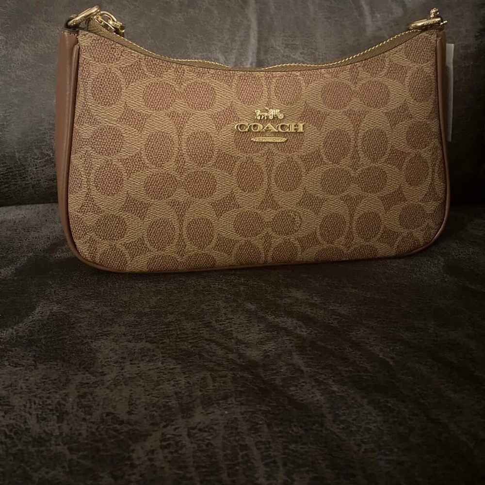 Coach Tan and Brown Signature Shoulder Bag
